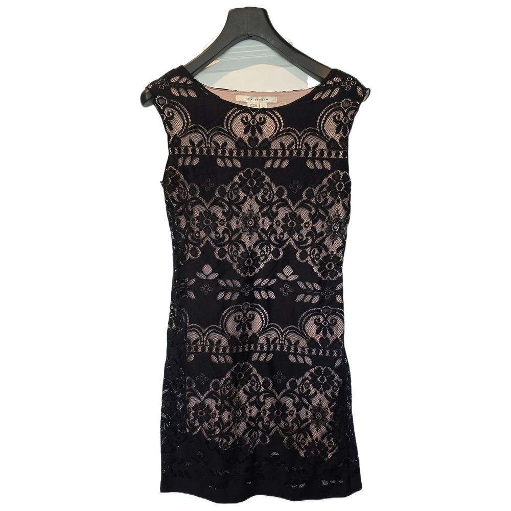 Max Studio Black Floral Lace Nude Lined Sheath Dress Womens Medium 2909853